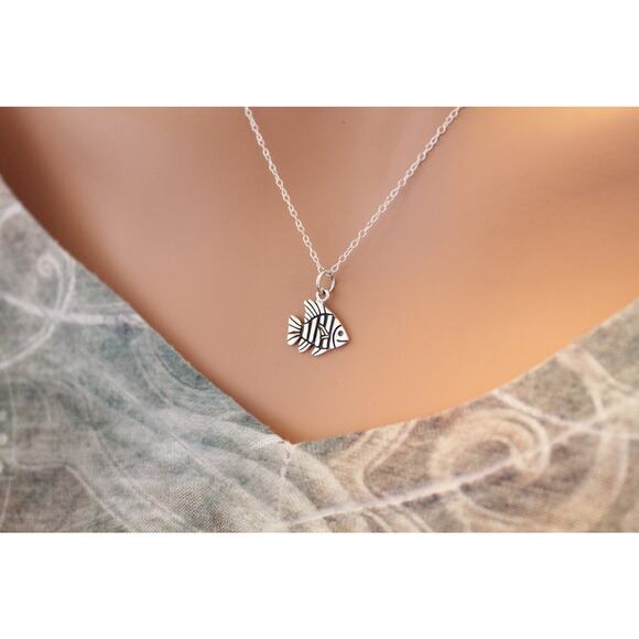 Sterling Silver Tropical Fish Charm Necklace, Tropical Fish Necklace - Picture 2 of 3